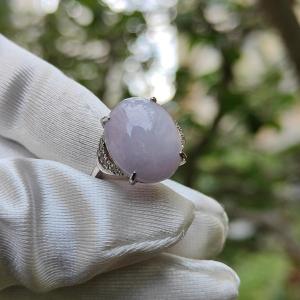 S925 Setting with Lavender Cabochon 15.6 * 12.3 * 5.2 mm Natural Type A Jadeite Jade Ring with certificate weigh 3.23 grams finger size adjustable (s925ring4)