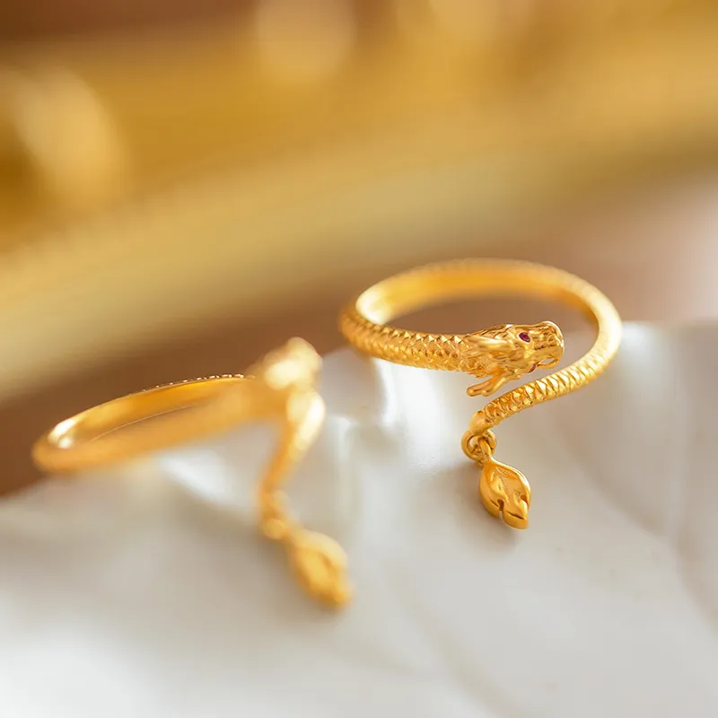 Hot Selling 916 Gold Rings Women's Dragon Swing Tail Dragon Year