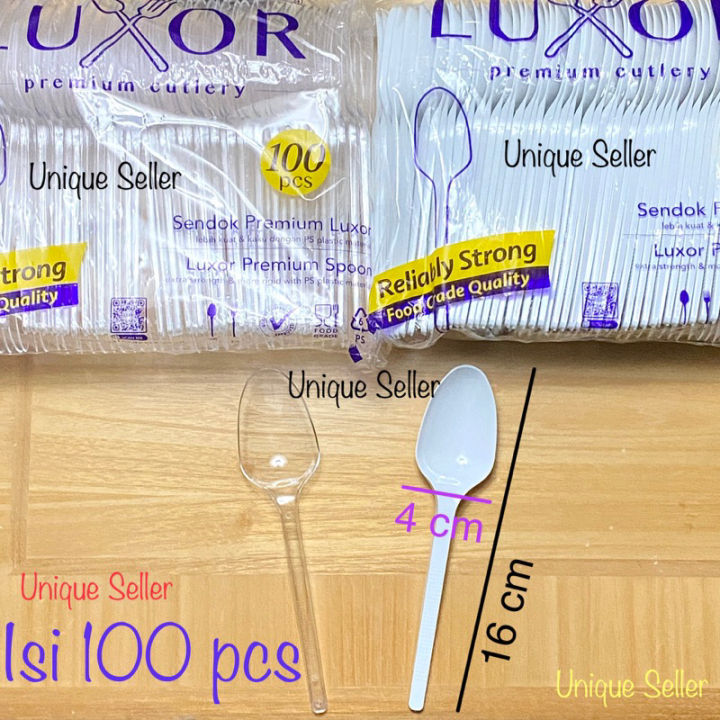 [Isi100] Sendok Makan Plastik LUXOR Bening Putih / Sendok Makan Plastik Bening LUX Putih Susu ISI 100 PCS