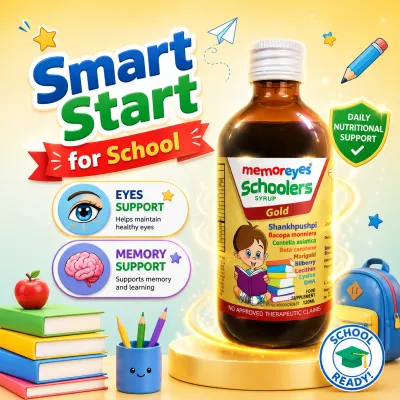 Memor Eyes Schoolers Gold Syrup 120ml Brain & Eye Supplement Memory Enhancer for Kids Plus DHA Vitamins