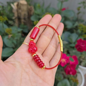 Q2331 Vòng lu thống ngũ điếu tỳ hưu Ngọc Huyết đỏ 2 kiểu dây Hỏa và Thổ - Phong Thuỷ TUDO P