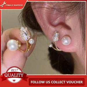 Female Warrior ต่างหูเม็ดเดี่ยวไข่มุกเทียมรูปดอกทิวลิปหรูหราแบบเกาหลีสำหรับผู้หญิงใส่ตุ้มหูได้สองวิธีเครื่องประดับสำหรับงานเลี้ยงประจำวัน