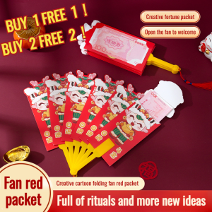 Red Packet Envelope Decoration Red Pouch Lit Open a Fan to Welcome Wealth Reverse Snap Attachment