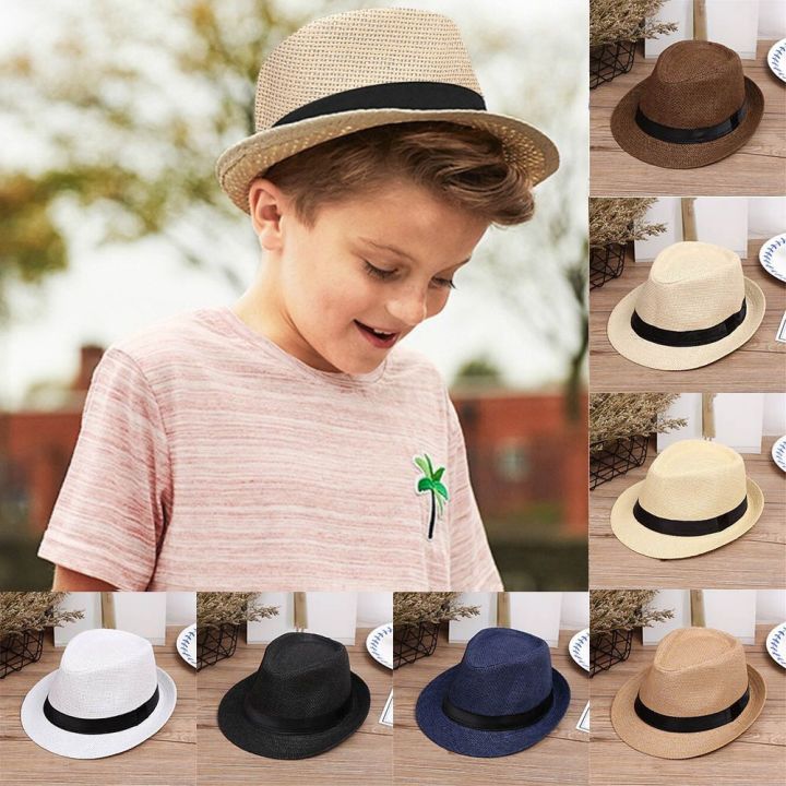 Children's Beach Hat Kids Sun Hat Trilby Hat Jazz Hat Boys Jazz Cap Girls  Trilby Hat Straw Hat Sun Hat Beach Hat Straw Fedora Hat