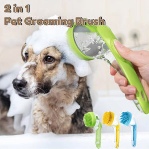 Pet Bathing Brush Comb Shampoo Dispenser Long Handle Soft Silicone Massage Brush Pet Cleaning Tool