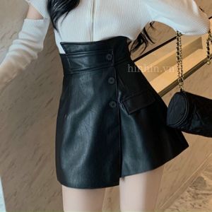 Quần giả váy chất da hàng cao cấp  Short nữ cạp lưng cao vạt xếp lệch V 3 khuy phong cách thời trang hot hit