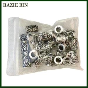 RAZIE BIN 24 pcs Viking Runes Set Loose Beads Spacer Beads For Hair Braid Dreadlock Beads DIY Jewelry Making