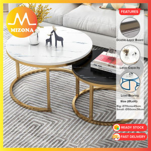 MIZONA 2 In 1 Flexible Coffee Round Tables Marble Texture Table Nesting Set Nordic Style Table for Multipurpose Use in Living Hall Bes Room Furniture