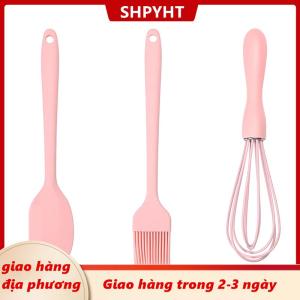 [COD] SHPYHT Giao hàng địa phương 3 cái bộ Silicone Baking Set bánh kem thìa scraper bếp hộ gia đình trứng Whisk thịt nướng dầu bàn chải tiện ích nhà bếp Nguồn cung cấp