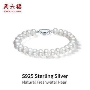 ZHOU LIU FU 周六福 S925 Sterling Silver Freshwater Pearl Bracelet 7.5-8.5mm Natural White Pearl Jewelry for Women 17CM X0713546