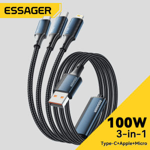 Essager 7A 100W 3 in 1 USB Type C Cable Micro Lightning Wire For iPhone 14 13 Pro Max Samsung Xiaomi Huawei Mate 60 Pro POCO Oneplus Realme Mobile Phone Data Cord
