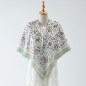 Jifang 110*110cm Women Ditsy Flower Floral Print Cotton Linen Big Square Scarf Pashmina Muslim Hijab Square Bawal RR51