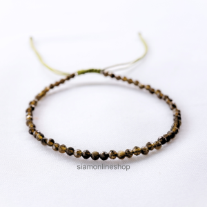 Minimalist bracelet - Gold obsidian stone หินโกลด์ออบซิเดียน ขนาด 2 3 มม. สร้อยข้อมือ เชือกถัก by siamonlineshop