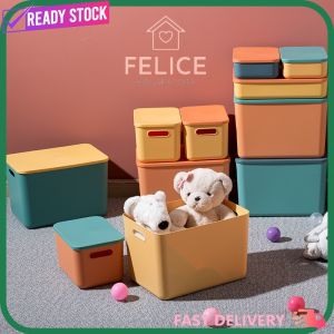 FELICE Macaron Color Box IKEA MUJI Style Multifunctional Storage Box W/Lid Cloth Toy Desktop Home Storage Kotak Penyimpanan