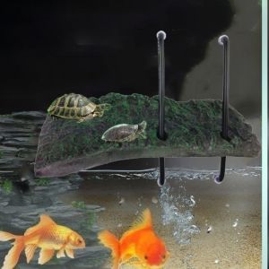 YITAQI with Suction Cups Turtle Basking Platform Black Green Resin Tortoise Climb Island Decorative Automatic Rising-lowering Turtle Floating Platform Reptile