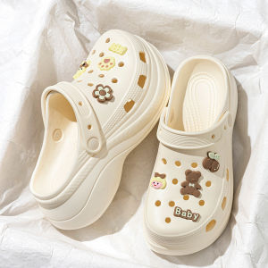 [Free Shipping] Thick-Soled Sandals For Women High-Heeled Perforated Shoes For Outdoor Wear Slip-On Beach Shoes Home Slippers WomenS Closed-Toe Slippers