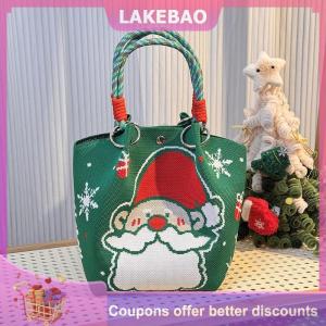 【LAKEBAO】 Phim Hoạt Hình Tuần Lộc Santa Claus Dệt Kim Xô Túi Cho Phụ Nữ Thời Trang Công Suất Lớn Xách Tay Túi Xách Giáng Sinh Dệt Kim Quà Tặng Túi