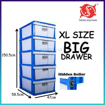 Twin Dolphin Plastic Storage Drawer With Wheels ( 5 Tier)