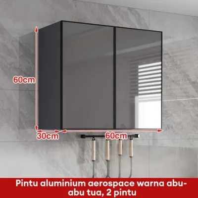 Lemari Dapur Gantung Minimalis dengan Bingkai Aluminium Rak Penyimpanan Serbaguna Kabinet Dinding Modern Pintu Tertutup