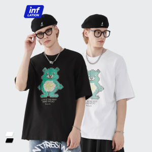 INFLATION brand 2023 summer new cute discoloration bear laser light printing short-sleeved student fashion loose short-sleeved T-shirt