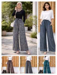 kulot motif salur serat kayu  jumbo dan standar // kulot motif serat kayu kekinian // celana kulot panjang wanita terbaru