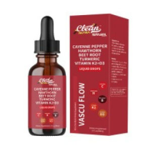 VASCU FLOW Liquid Drops - Contains pepper / hawthorn / beetroot / turmeric + vitamin K2 + D3 to protect cardiovascular health
