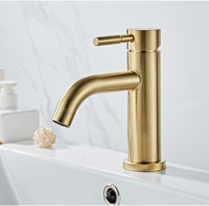 SXH New Product Brushed Golden Faucet Stainless Steel Simple and Light Luxury Bathroom Basin Brushed Hot and Cold Table Single Handle Single Hole Basin