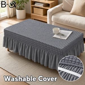 Tablecloth Cover Seersucker Fabric Rectangular Non slip Washable Stain resistant Dining Kitchen Tea Table Protector