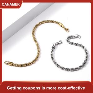 【CANAMEK 】 Stainless Steel Bracelet New 3MM Thick Cable Shape Metal Bangle Hip Hop Twist Chain Chic Men Cool Fashion Jewelry