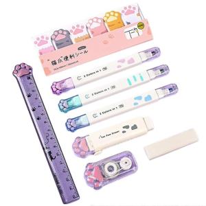 Phim Hoạt Hình văn phòng phẩm trường học Thiết Lập Với Hộp Bút Chì Trắng Băng chỉnh sửa cục tẩy có thể thu vào Thước Highlighter Ghi Chú Pad