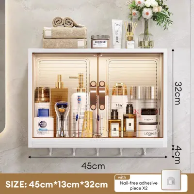 [HOT]Kitchen wall cabinet organizer hanging rack without punching bathroom transparent storage cabinet