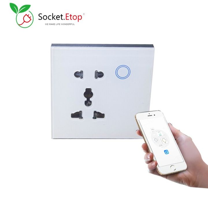 Wifi Touch Panel Tuya Wall Outlet 13a 5 Prong Universal Power Plug For