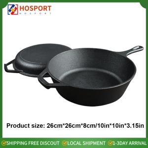 【HOSPORT】Multi-Functional 10 Inch Cast Iron Skillet Pre-Seasoned Frying Pan for Home and Outdoor Cooking