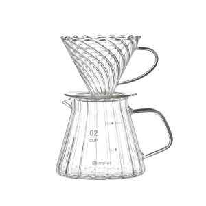Simplus Pour Over Coffee Maker V60 Coffee Dripper Brew Coffee Maker High Borosilicate Glass Ripple Server with 20 pcs Filter Paper