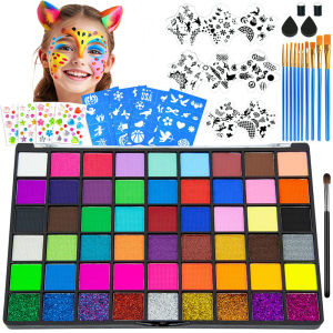 54 Colors DIY Face Painting Full Kit Skin Body Makeup Set Water-Activate Non-Toxic Adults Kids Christmas Halloween Party
