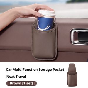 [ACEKOGO]Leather Car Door Cup Holder Adhesive Multi-functional Universal Hanging Storage Pocket for Phone Key