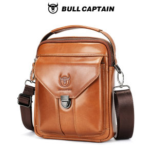 BULLCAPTAIN Mens Top-Grain Leather Crossbody Bag Genuine Leather 8-inch iPad Compartment Premium Feel & Multifunctional