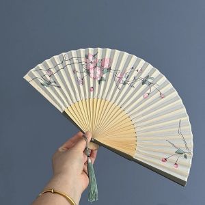 GJURD Retro Folding Hand Fan Lotus Design Classical Dance Fan Traditional Wooden Handle Hand Cranked Fan Summer