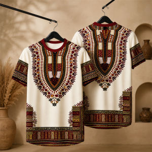[Local Stock] HBESTY  3D Print Mens Ethnic T Shirt Short Sleeve Loose Breathable Casual Summer Tribal Pattern Streetwear Fashion Street Vintage Top