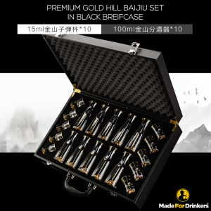 Premium Baijiu Glassware Set with 24K Gold Hill 金山 Baijiu Spirits Moutai 茅台 白酒 10 Flasks with 10 Glasses / High Quality Gift Set / Comes in Presentable Gift Box / Premium Gift [Made For Drinkers]