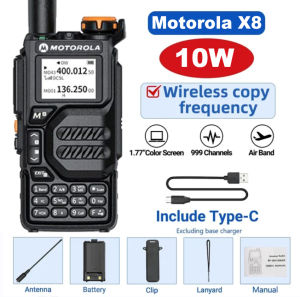 Motorola X8 Walkie Talkie Portabel Tahan Air dengan LED & Powerbank 5500mAh Type-C 200 Saluran