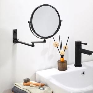 (In stock) Dressing Mirror Wall Mounted 8 Inch Magnifying Two-sides Mirror Space Aluminum Black Makeup Mirror Cosmetic Lady Gift