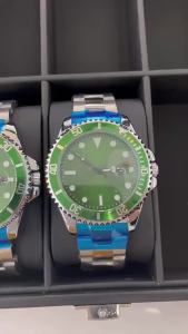 Mens Automatic Imitation Mechanical Watch Black Water Ghost Green Submariner Three Needles with Calendar Mens Steel Strap Watch Wholesale