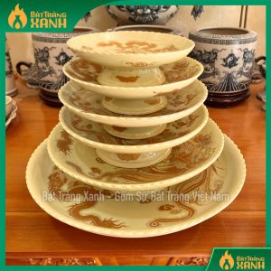 Mâm Bồng Ban Thờ Bát Tràng 9 Kích Thước Đĩa Trái Cây Mâm Bầy Ngũ Quả Ban Thờ Mâm Cúng Men Ngà Vàng Kim