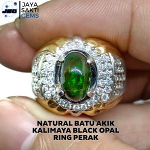 Natural Batu Akik Kalimaya Black Opal Ring Perak BO01