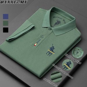 Green Embroidery Polo Shirt for Men Swiss Korean Style Baju Lelaki Berkolar Casual Short Sleeve T-Shirt Plus Size Polo Shirt for Men Stylish and Comfortable Kemeja Lelaki with Collar