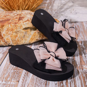 [Free Shipping] Supply Of WomenS Summer New Style Beach Fashion Bowknot Wedge Sandals With Thick Soles For Outdoor Wear