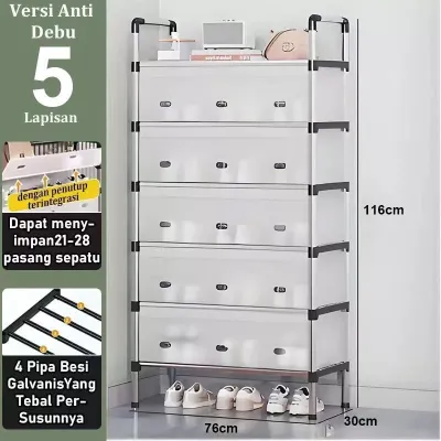 Paus Biru - Rak Sepatu 2-6 Tingkat Rangka Besi Penutup Anti Debu Serbaguna & Aesthetic Minimalis