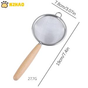 【N2HAO】 Wooden Handle Stainless Steel Small Colander Fine Mesh Oil Strainer Multi-function Filter Mesh Flour Sifter Kitchen Baking Tools