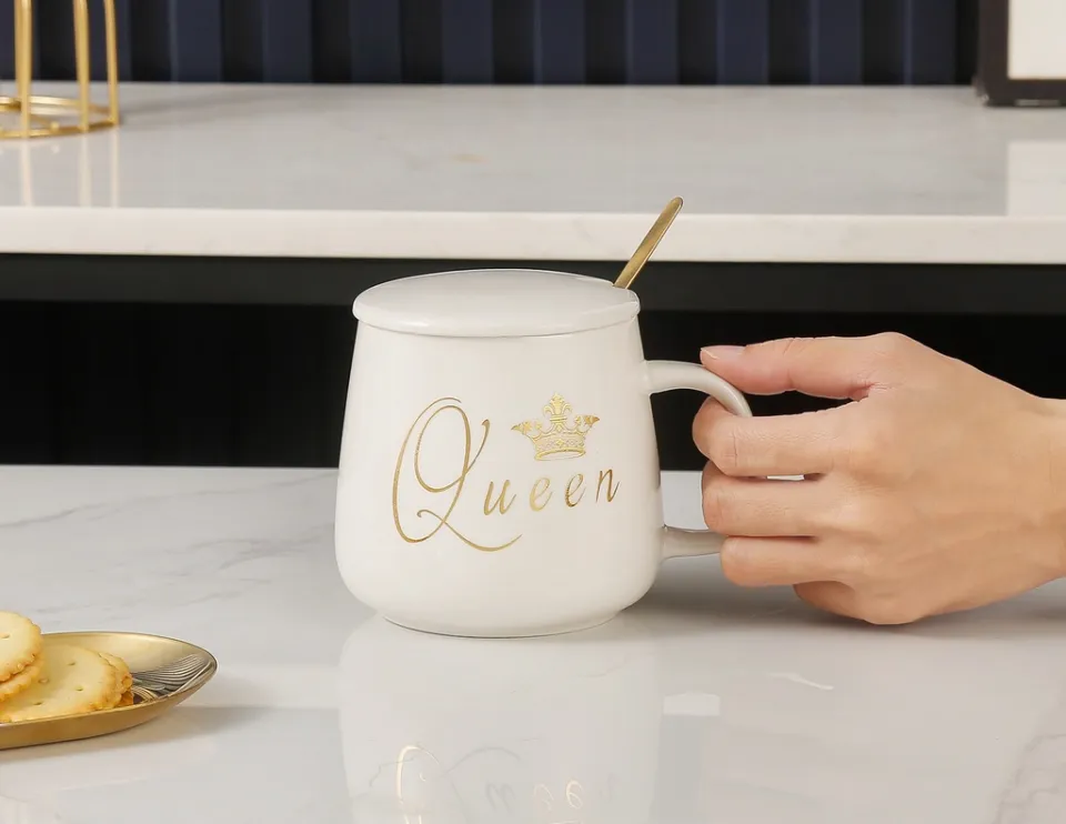 EONMIR】Crown Couple Mug wit Lid & Spoon Gift Box Set / King Queen Creative  European Ceramic Mug Couple Cup Coffee Cup Set Gift Double Cup Senior Gift  Box